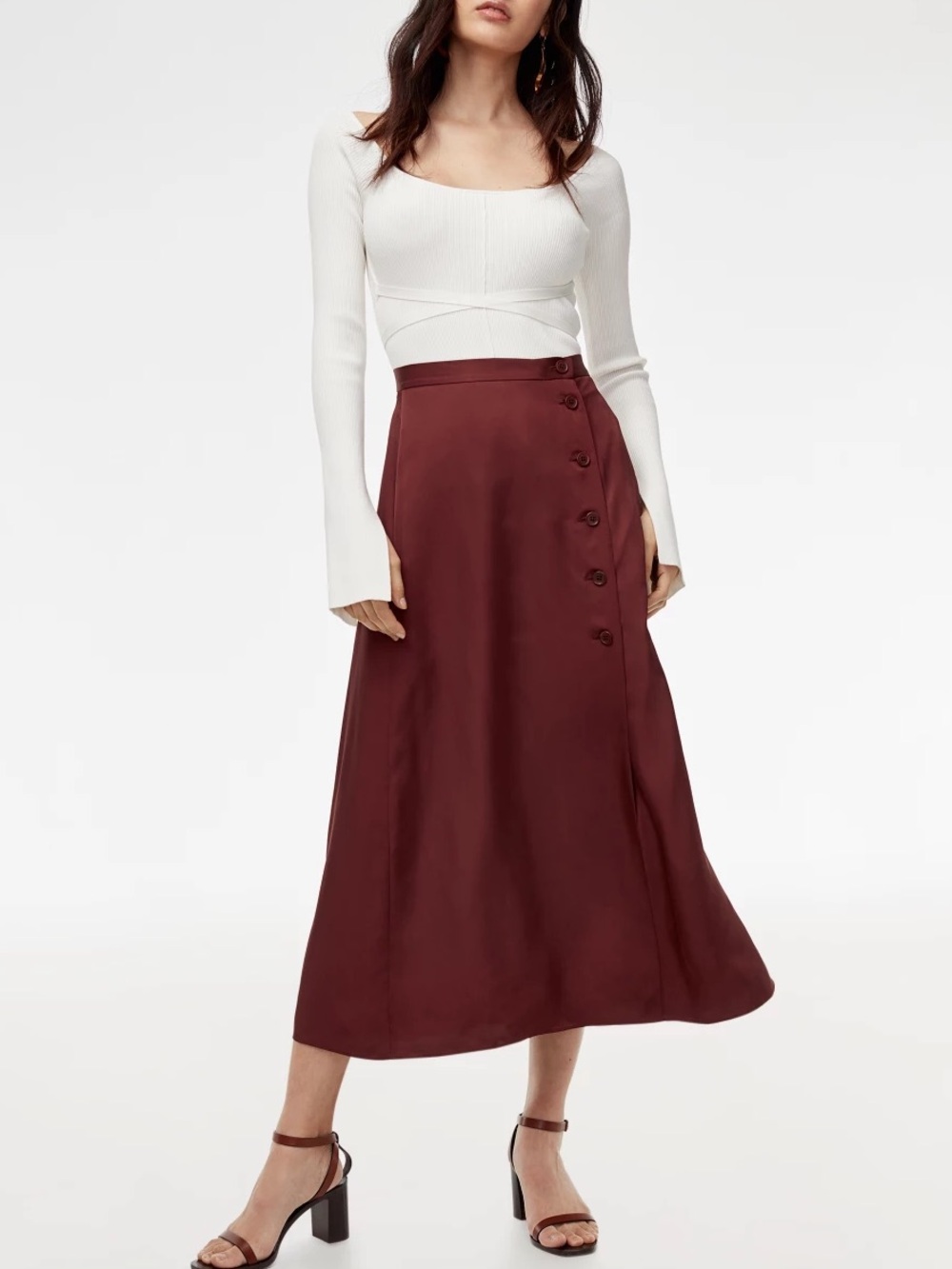Aritzia Wilfred Fournier Satin Long Midi Skirt in Truffle